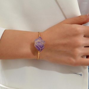 Braccialetto Viola Pietra Naturale Filo Avvolto Irregolare Quarzo Grezzo Bracciale Aperto Braccialetti Di Cristallo Per Gioielli Da Donna