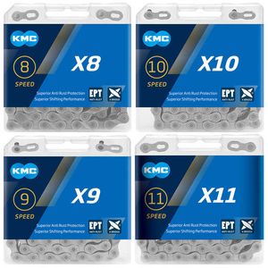 KMC x8 x9 x10 x11 EPT łańcuch 116 Połączenia 9v 10v 11 V 8 Srebrny Zapobiega Rust Extra Light Double MTB Rower Rower Chains 0210