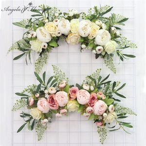 Decorative Flowers Wreaths Artificial Wreath Door Threshold Flower DIY Wedding Home Living Room Party Pendant Wall Decor Christmas Garland Gift Rose Peony 230210