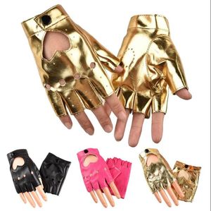 PU Leather Gloves Stage Wear Party Clubwear Women's Punk Short Glove Fashion Sexy Heart Cut Out Half Finger Fitness Mittens Gold Silver Black