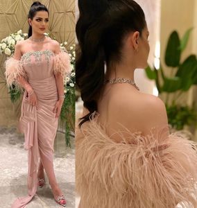 2023 ASO ASO EBI GHEATH SEXY PROM Dresses Crystals Crystals Feather Feather Party Second Sextree Second Birdganting Bridesaid Dressy ZJ304