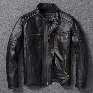 Men's Leather Faux Leather 100%Pure Cowhide Motorcycle Jackets Luxury Men's Genuine Leather Jackets Black Short High Quality Spring Autumn Classic Jacket 230209