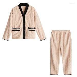 Women's Sleepwear 2023 Autumn Winter Flannel Pajamas For Women 2 Piece Set Thick Coral Fleece Fashion Warm Women's Home Clothes Suit