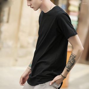 Herren-T-Shirts Sommer solide Kurzarm T-Shirt Mann erweitert langen Hemd Herren Hip Hop Swag Hem Street Tragen Sie Männer O-Neck Kleidung