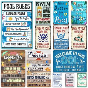 Plaj havuzu kuralları duvar metal boyama posterleri teneke işaretler yüzmek yok koşu uyarı metni halka açık havuz plaj duvar işaretleri perişan plaka poster 20x30cm woo