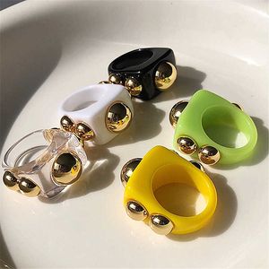 Solitaire Ring Ins Trendy Candy Color Resin Metallic Ball Cool Punk Geometric Square Acrylic Rings For Women Girls Hip Hop Street Jewelry Y2302