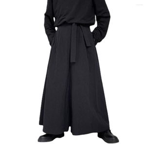 Calça masculina calça de outono de estilo japonês de estilo japonês irregular samurai escuro da primavera para cosplay