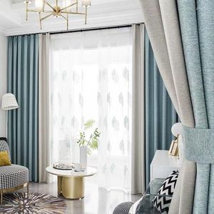 Curtain Nordic Thickened Cotton And Linen Living Room Curtains Blackout Bedroom Study Floor-to-ceiling Bay Window Color Matching