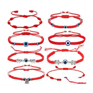 Link łańcuch hanmade rope fatima ręka złe błękitne oko wisiorki tkane czerwoną bransoletę sznurkową dla kobiet moda szczęścia