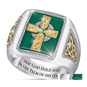 Кластерные кольца Ирландия кельтское благословение кольцо кросс -бабушка зеленый мужчина доставка ювелирных украшений dhwg8