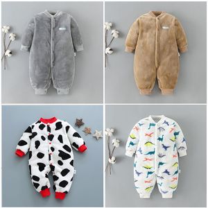 Rompers vinter baby varm kläder pojke flicka ren färg romper spädbarn flanell mjuk fleece född jumpsuit småbarn kläder 230209