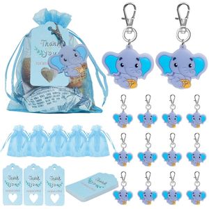 Andra festliga festförsörjningar 90 -stycken Baby Shower Retur Favors för gäster Elephant Keychain med Organza Bag 230209