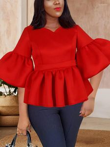 Women's Polos Women Ruffles Blouse Sexy V Neck Peplum Short Lantern Sleeves Office Ladies Elegant Party Classy Lady Work Wear