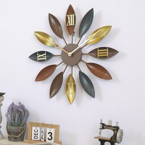 Wall Clocks Home Decor Silent Hanging Clock Large Iron Art Watches Leaves Decoration Salon Living Room Bedroom Office