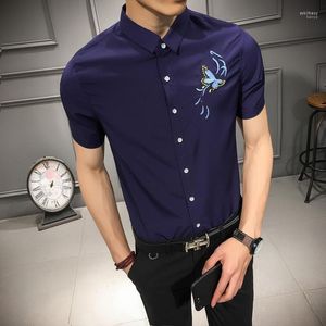 Marca de moda casual de camisas masculinas Camisa Masculina Short Manga Shirt Men Chinese Slim Design Size formal masculino M-7xl Sybi22