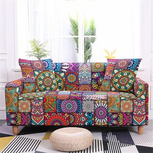 Stuhlhussen, elastisches Sofa für Wohnzimmer, Stretch, Mandala-bedruckt, Bohemian-Stil, rutschfest, Schonbezug, Schutz für 1-, 2-, 3-, 4-Sitzer 230209