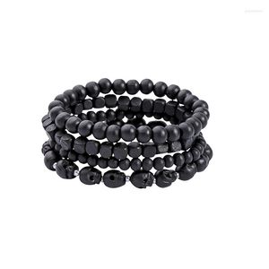 Charm Armbänder Modeschmuck Punk Schwarz Natürliche Holzperlen Armband Für Frauen Männer Handgelenk Ornament Schädel Armreif Zubehör