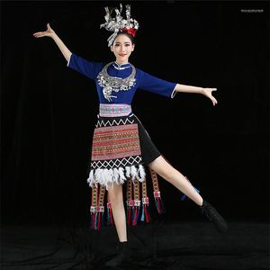Sahne Giyin Kadınlar İçin Çin Azınlık Dans Kostümleri Ulusal Giysiler Performans Festivali Dansçısı Gelenek Giyim