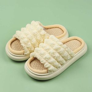 Slippers JMPRS 2022 Summer New Womens EVA Home Cloud Slippers Breathable Linen Puff Sandals for Women Thick Bottom Purple Slides Outdoor R230210
