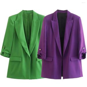 Damenanzüge Maxdutti Fashion Solid Kerb Casual Blazer Frauen Tops Roll Up Sleeve Jacken