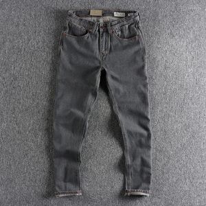 Jeans da uomo Simple Khaki Vintage Grey Tannin Washed Indossato Indossato Pantaloni casual dal taglio dritto