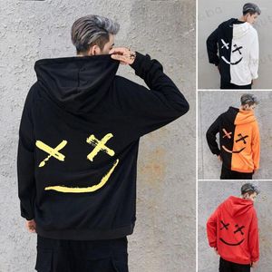 Hoodies masculinos 2023 homens sorriso impressão heltechewary pullovers hip streetwear masculino moda casual estilo solteiro retchwork