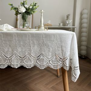 Bordduk Fransk vit spetsblomma broderi Bomullsduk för bröllopsfest dekoration bordduk lyxigt bord täckning 230210