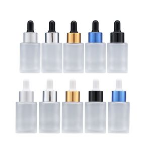 30ml Empty Round Frost Glass Dropper Bottle Cosmetic Packaging Reffillable Container Colorful Ring Lid Black White Rubber Top Protable Essential Oil Vials