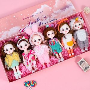 Dolls BJD Doll 13 Movable Joints 3D Eyes 6piece Set of 16CM Fashion Cute Makeup Gift Box Doll Set Girl Boy Toy Gift for Children 230210