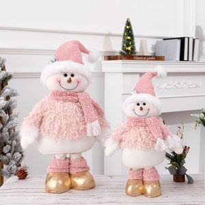 Other Festive Party Supplies Christmas Pink Plush Standing Doll Decorations Stretchable Snowman Xmas Tree Decor Home Ornaments 2023 Year Gifts Navidad 230209