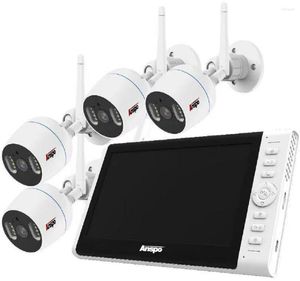 ANSPO 3.0MP Kablosuz WiFi Güvenlik Kamera Sistemi 7 inç LCD Monitör 4CH NVR 4pcs IP Gece Görme Hareketi Tespit P2P