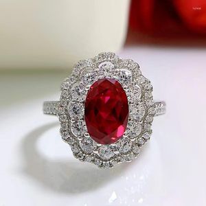 Cluster Rings Jewelry 2023 S925 Sterling Silver 6 9MM Ruby High Carbon Diamond Ring Festa di fidanzamento Fine per le donne