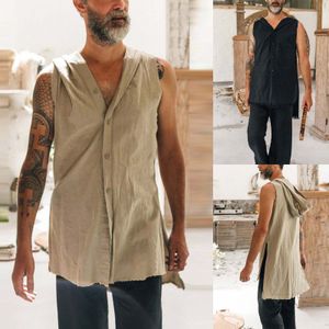 Men's Sweaters Shawl Sweatshirt Men Draped Cardigan Long Hooded Sleeveless Burning Man Outfits 230209