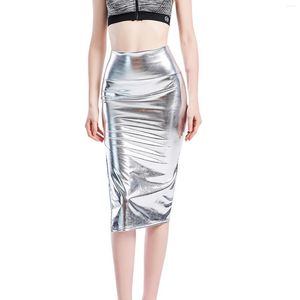 Skirts Women Sexy Shiny Leather Split Pencil Skirt Slim Party Lady Womens Swim