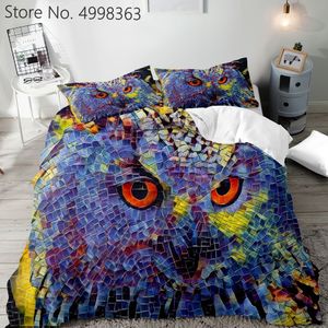 Sängkläder set Owl Set Twin Full Queen King Size Bed Cover 2 3 -stycken Animal Däcke Home Bedclothes 3D Print No Sheet 230210