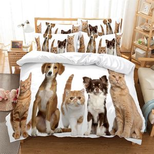 Bedding sets Cat Dog Lover Duvet Cover Set Canine Breeds Bulldog Chihuahua Siberians Decorative 2 3 Piece with 2 Pillow Shams 230210