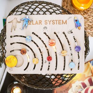 Blocks Montessori Wooden Solar System Planets Jigsaw Puzzle Toys Children Early Education Board Game Set Kids CHristmas Gift 230209