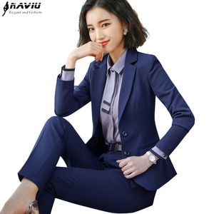 Kvinnor Tvåbitar byxor Fashion Pieces Set Women Pant Suits For Office Lads Long Sleeve Slim Blazer and Trouser Formella kläder 230209