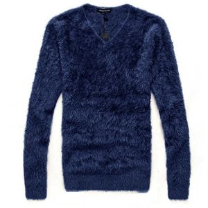 Męskie swetry męskie sweter jesienne zima miękka ciepła ciepło v szyja elastyczne dzianiny futrzane młode ubrania my7 230209