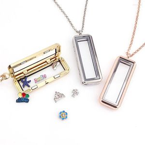 Pendant Necklaces 10PCS/LOT 30mm Rectangle Magnet Data Plate Floating Locket Lockets Charms With Free 50-55cm Chain