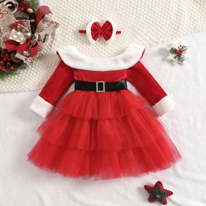 女の子のドレスma baby 17yクリスマスガールレッドドレス長袖チュールチュチュパーティードレスガールイヤークリスマスコスチュームD01 230210