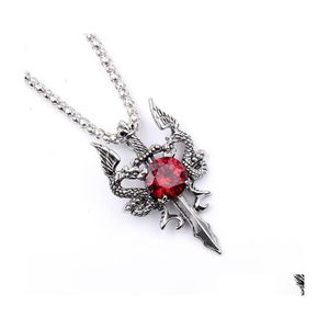 Pendant Necklaces Men Dragon Guard Sword Necklace Stainless Steel Chains With Black Zircon Stone For Male Biker Vintage Fashion Jewe Dhmr5