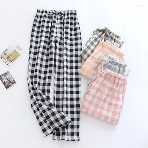 Women's Sleepwear Men's Summer Cotton Trousers Spring And Autumn Casual Thin Style Home Pants Plaid Drawstring Loose Pajama Bottoms