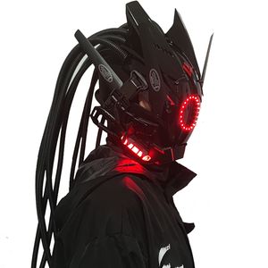 Party Masks Pipe Dreadlocks Cyberpunk Mask Cosplay Shinobi Mask Special Forces Samurai Masks Triangle Project El with LED Light 230209