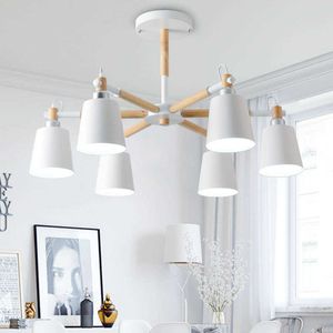 Lights Modern Solid Wood 3/6/8 Heads Nordic Creative LED Pendant Light White Black Color E27 Holder Ceiling Lamp Room Decoration 0209