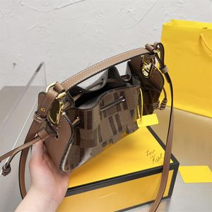 2022 DrawString Handbag Brown Print f Crossbody Bag Cowhide Canvas Pomodorino Handv￤skor Purse Kvinnor mode pl￥nb￶cker h￶g kvalitet258m