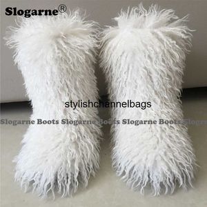 Boots 2022 Women Winter Snow Boots Outdoor Faux Wool Boots Luxury Furry Curly Fur Boots Woman Plush Warm Platform Shoes Large Size 46 021023H