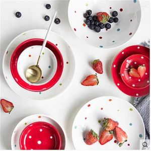 Plates Ceramic Flat Plate Home Deep Cute Dot Simple Japanese-style Meal Breakfast