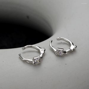 Backs Earrings Square Diamond Zircon Ear Clip For Female Without Hole Korean Version Sterling Silver S925 With Irregular Hammer E