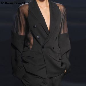 Erkek Suitler Blazers Erkekler Blazer Mesh Patchwork Sokak Giysinden Bakın Çift Kelime Kruvazik Uzun Kollu Dış Giyim Moda Erkekler Günlük Takım Suits Incerun 230210